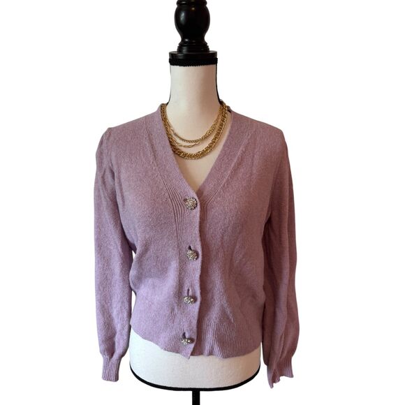 Anne Taylor LOFT Purple Bedazzled Cardigan Sweater- Small - Picture 1 of 16